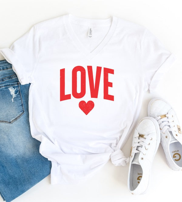 Love Heart Short Sleeve V Neck Graphic Tee