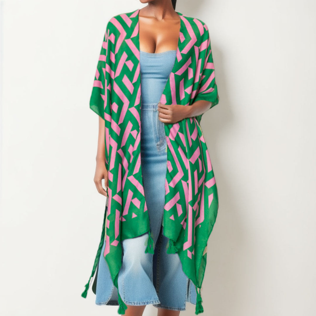 Kimono Geo Print Pink and Green for Women